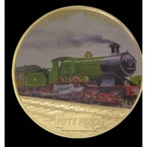 Реверс монеты Гернси, 50 пенсов, 2013, Паровые локомотивы - GWR 3700 Class 3440 City of Truro
