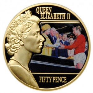 Реверс монеты Гернси, 50 пенсов, 2014, Размышления о правлении - Чемпионат мира 1966 года