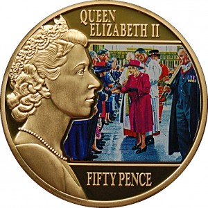 Реверс монеты Гернси, 50 пенсов, 2015, Размышления о правлении - Королевская служба спасения