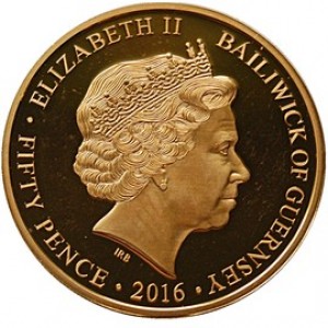 Аверс монеты Гернси, 50 пенсов, 2016, 90 лет со дня рождения Королевы Елизаветы II /фото 1 год/