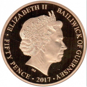 Аверс монеты Гернси, 50 пенсов, 2017, Отдать больше, чем мог отдать человек - Медали «Звезда 1914» и Звезда «1914-1915»