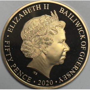 Аверс монеты Гернси, 50 пенсов, 2020, Королевский ВМФ 1939-1945 Москито
