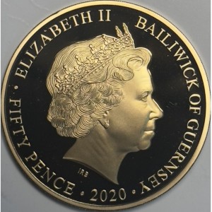 Аверс монеты Гернси, 50 пенсов, 2020, Королевский ВМФ 1939-1945 Веллингтон