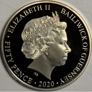 Аверс монеты Гернси, 50 пенсов, 2020, Королевский ВМФ 1939-1945 Тайфун