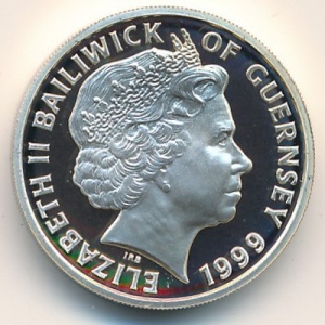 Аверс монеты Гернси, 1 фунт, 1999, Королева Мать
