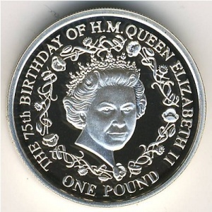 Реверс монеты Гернси, 1 фунт, 2001, 75 лет со дня рождения Королевы Елизаветы II