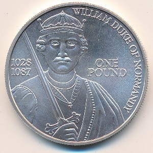 Реверс монеты Гернси, 1 фунт, 2002, 975 лет со дня рождения Вильгельма I Завоевателя