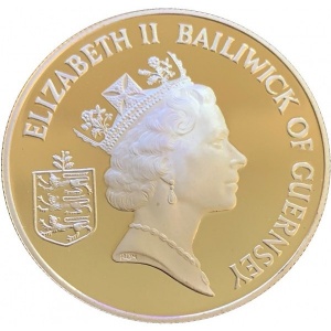 Аверс монеты Гернси, 2 фунта, 1985, 40 лет освобождению
