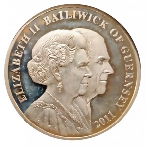 Аверс монеты Гернси, 2 фунта, 2011, Елизавета II и Принц Филипп