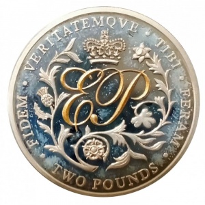 Реверс монеты Гернси, 2 фунта, 2011, Елизавета II и Принц Филипп