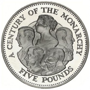 Реверс монеты Гернси, 5 фунтов, 2000, Век монархии