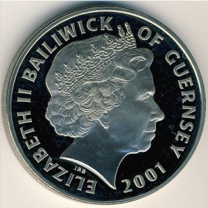 Аверс монеты Гернси, 5 фунтов, 2001, 100 лет со дня смерти Королевы Виктории
