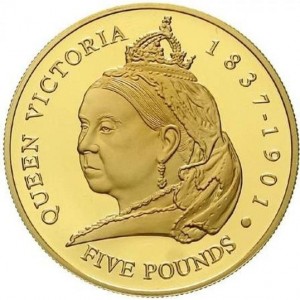 Реверс монеты Гернси, 5 фунтов, 2001, 100 лет со дня смерти Королевы Виктории