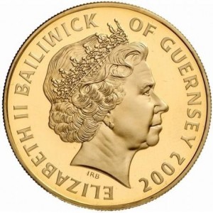 Аверс монеты Гернси, 5 фунтов, 2002, 150 лет со дня смерти Артура Уэлсли Веллингтона