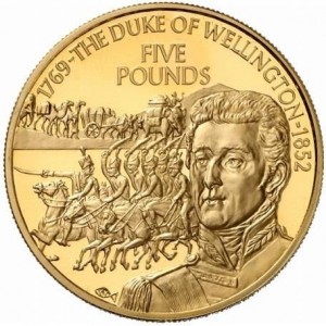 Реверс монеты Гернси, 5 фунтов, 2002, 150 лет со дня смерти Артура Уэлсли Веллингтона