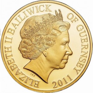 Аверс монеты Гернси, 5 фунтов, 2011, 350 лет Короне святого Эдуарда