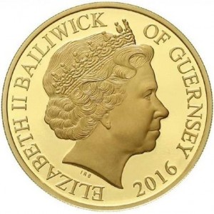 Аверс монеты Гернси, 5 фунтов, 2016, 100 лет битве на Сомме /Мак в центре/