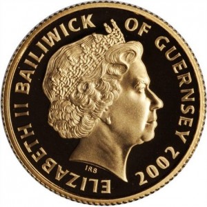 Аверс монеты Гернси, 25 фунтов, 2002, 50 лет правлению Королевы Елизаветы II