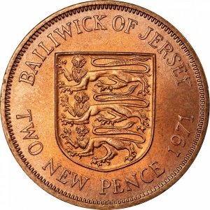 Реверс монеты Джерси, 2 новых пенса, 1971-1980