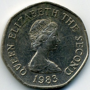 Аверс монеты Джерси, 20 пенсов, 1983-1997