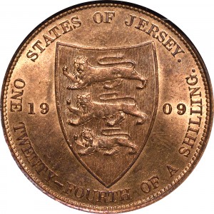 Реверс монеты Джерси, 1/24 шиллинга, 1909