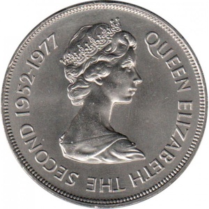 Аверс монеты Джерси, 25 пенсов, 1977, 25 лет правления Королевы Елизаветы II