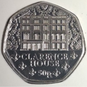 Реверс монеты Джерси, 50 пенсов, 2025, Королевская резиденция - Кларенс-хаус