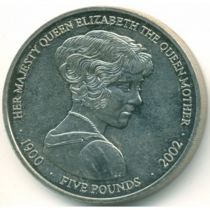 Реверс монеты Джерси, 5 фунтов, 2002, Королева Мать