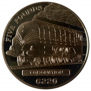 Реверс монеты Джерси, 5 фунтов, 2004, Паровозы - Коронация 6220