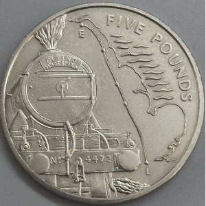 Реверс монеты Джерси, 5 фунтов, 2004, Паровые локомотивы - Flying Scotsman
