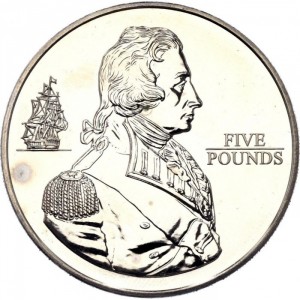 Реверс монеты Джерси, 5 фунтов, 2005, Адмирал Горацио Нельсон
