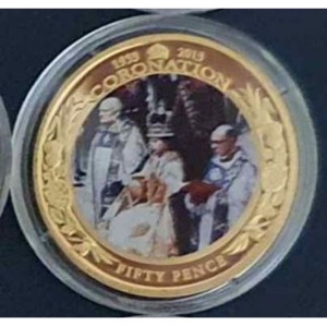 Реверс монеты Джерси, 50 пенсов, 2013, 60 лет коронации Королевы Елизаветы II /на троне/