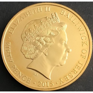 Аверс монеты Джерси, 50 пенсов, 2015, Первая мировая война - Пулемет