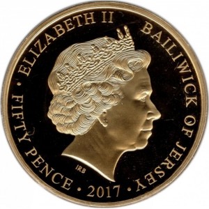 Аверс монеты Джерси, 50 пенсов, 2017, Пусть вашим паролем будет долг - Джон Джеллико