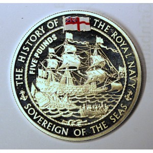 Реверс монеты Джерси, 5 фунтов, 2003-2009, История Королевского флота - «Sovereign of the Seas»