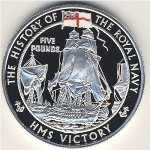 Реверс монеты Джерси, 5 фунтов, 2004-2009, История Королевского флота - HMS Victory
