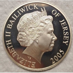 Аверс монеты Джерси, 5 фунтов, 2005, 60 лет возвращению Нормандских островов