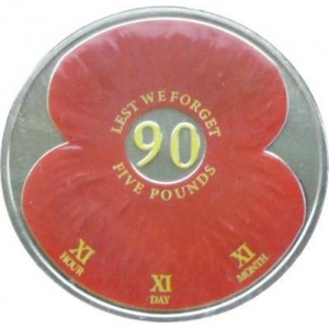 Реверс монеты Джерси, 5 фунтов, 2011, 90 лет Первой мировой войне (Мак)