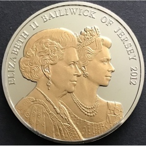 Аверс монеты Джерси, 5 фунтов, 2012, 60 лет правлению Королевы Елизаветы II
