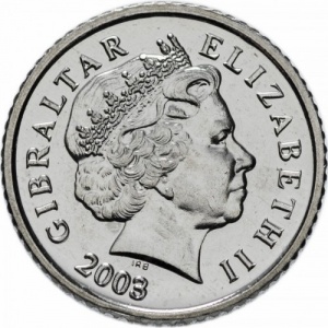 Аверс монеты Гибралтар, 5 пенсов, 1998-2003