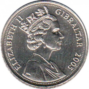 Аверс монеты Гибралтар, 5 пенсов, 2005-2009