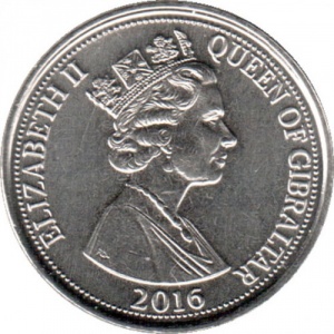 Аверс монеты Гибралтар, 5 пенсов, 2014-2016