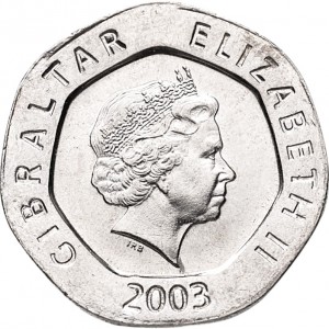 Аверс монеты Гибралтар, 20 пенсов, 1998-2003