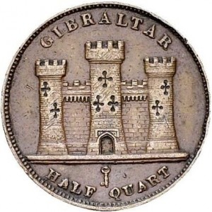 Реверс монеты Гибралтар, ½ кварто, 1841-1861
