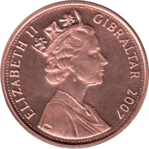 Аверс монеты Гибралтар, 2 пенса, 2007, 60 лет со дня свадьбы Королевы Елизаветы II и Принца Филиппа