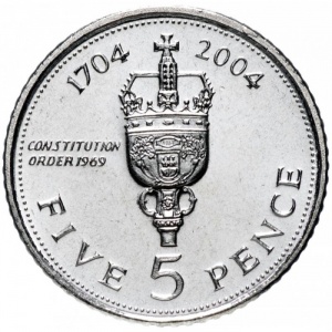 Реверс монеты Гибралтар, 5 пенсов, 2004, 300 лет захвату Гибралтара