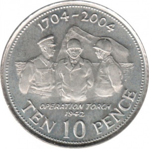 Реверс монеты Гибралтар, 10 пенсов, 2004, 300 лет захвату Гибралтара