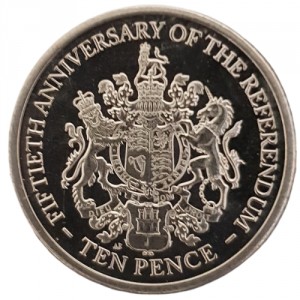 Реверс монеты Гибралтар, 10 пенсов, 2017, 50 лет референдуму