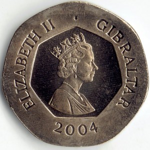 Аверс монеты Гибралтар, 20 пенсов, 2004, 300 лет захвату Гибралтара