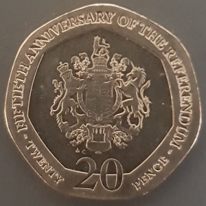 Реверс монеты Гибралтар, 20 пенсов, 2017, 50 лет референдуму